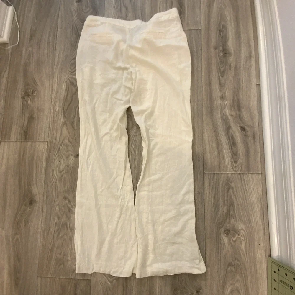 H&M Divided Women Ivory Linen Blend Straight Leg Dress Pants Mid Rise Size 4